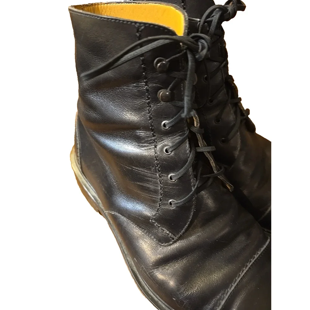 Salvatore Ferragamo Blck Leather Laceup Cap Toe Combat Boot Men Sz 9EE Steampunk